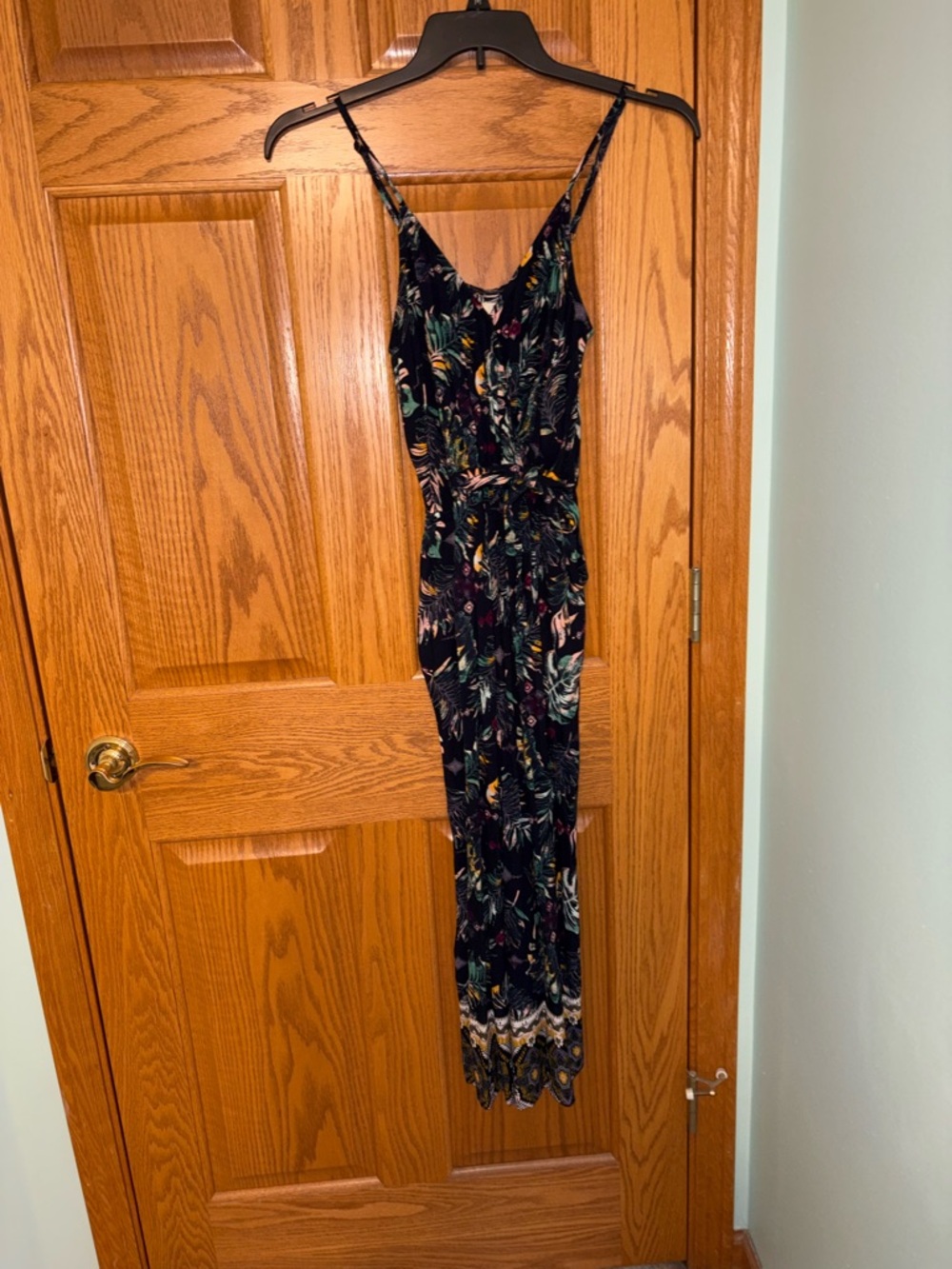 Mudd Navy Floral Print jumpsuit romper with Pink, Green and Yellow Accents